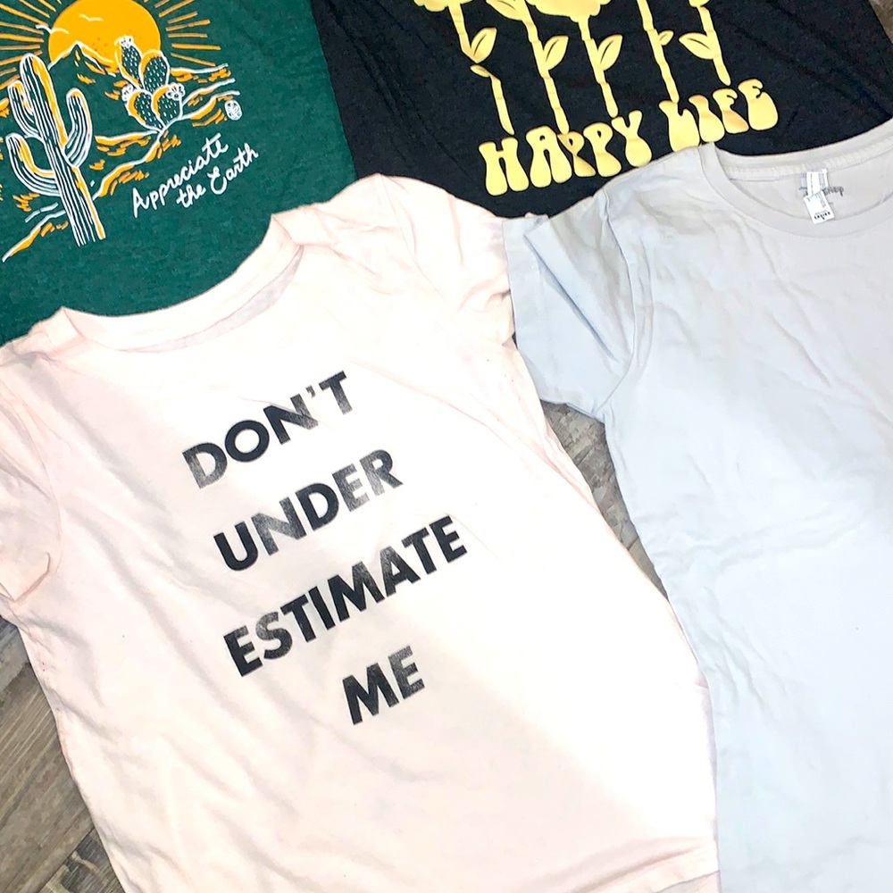 Four tees size small women’s or xl girls size 16 would work